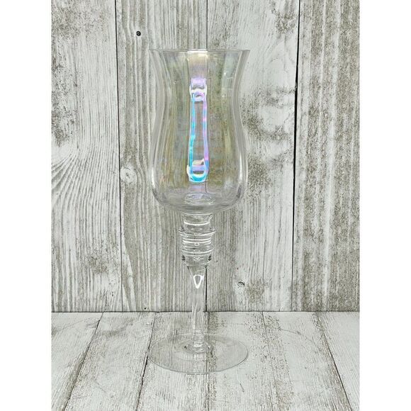 Vintage Iridescent Optic Rainbow Stemmed Wine Glass Water Goblet - Picture 1 of 4